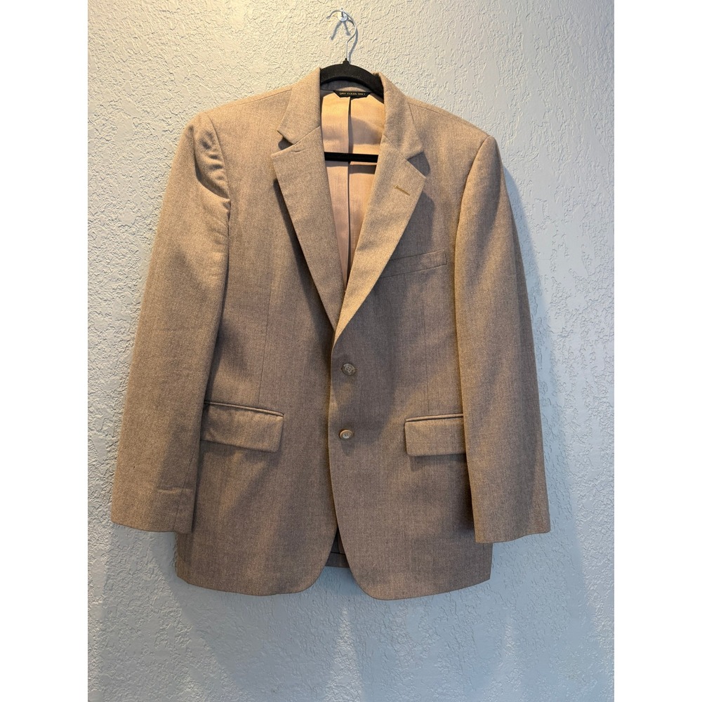 Vintage Tan 100% Pure Wool Two Button Blazer Sport Coat Notch Lapel Classic